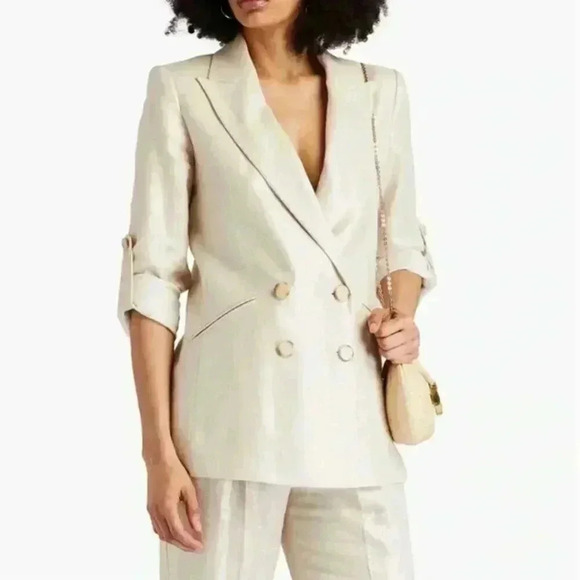 NWT Veronica Beard Parineti Linen Metallic Cream Silver Dickey Blazer Jacket 2 - Picture 2 of 16